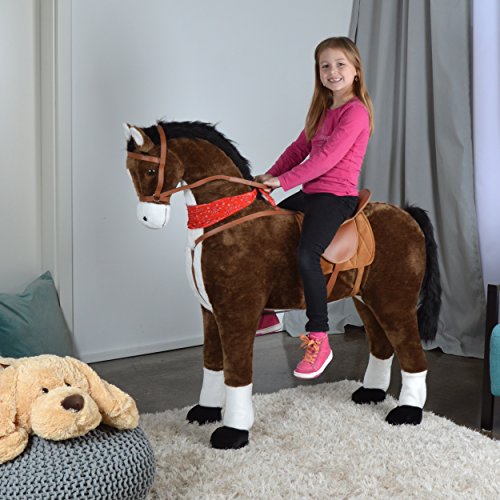 Giant XXL Plüschpferd, 125cm hohes Kinderpferd zum Reiten, fast lebensgroßes Spielzeug Pferd zum drauf sitzen, 380L Volumen, bis 100kg belastbar, mit verschiedenen Sounds, inkl. kleiner Bürste – ein Kindertraum! - 6