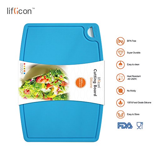 Liflicon [Koch-Experte]Premium Lebensmittelqualität Silikon Schneidebrett,BPA Frei Flexible rutschfeste antimikrobielle dicke Hitzebeständigkeit.Farbe[Blau] - 5