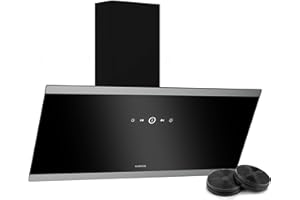 Klarstein FlashLine Cooker Hood - 90cm Angled Extractor Hood, Touch Screen Control, 524 m³/h Air Flow, A++ Energy Efficiency, LED Lighting, Quiet 34.5 dB, Black, Ducted & Recirculating