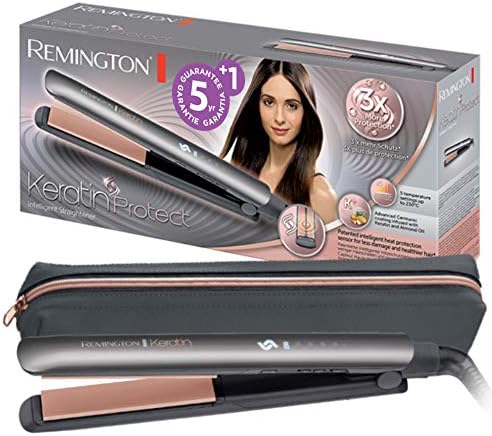 Remington Piastra per Capelli professionale Keratin Protect, Rivestimento Ceramico alla Cheratina con Olio di mandorle, Sensore di protezione dal calore, Display digitale, 160-230°C, S8598