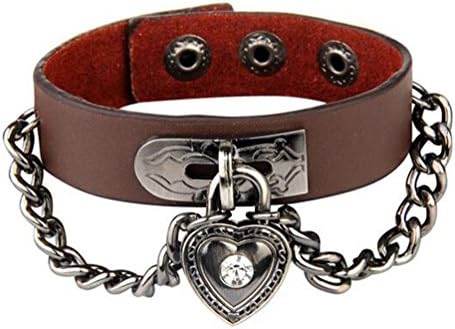 TIZIKJ Personality Heart Alloy Cowhide Male And Female Bracelets , coffee