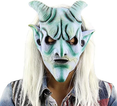 Glenmore Green Demon Latex Mask for Adults Halloween Costume Party with Horn and Hair