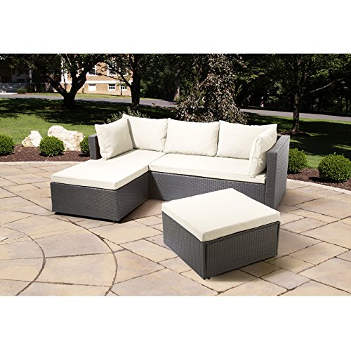 Limal Polyrattan Gartenlounge Creme 143 x 202 x 77 cm, Rostfreies Aluminiumgestell, Wetterfest, Schmutzabweisend, Abnehmbare Polster - 4