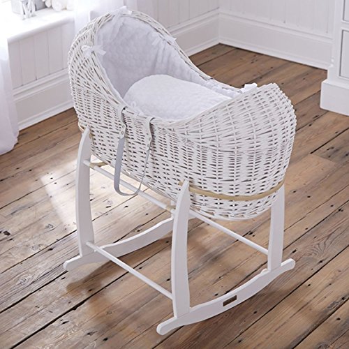 Clair de Lune Marshmallow White Noah Pod Wicker Moses Basket, White