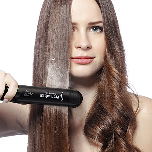 Steam Straighteners for Hair, Professional Steam Flat Iron with Adjustable Temperature for All Types of Hair, Ceramic Tourmaline Flat Iron, Dual 110-240V Voltage, Black