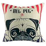 Luxbon Lovely Hug Pug Cushion Covers 45x45cm Durable Cotton Linen Throw Pillow Case 18X18 Puppy Home Decor Pug Dog Gifts Animal Cushions Case for Kids Room, Sofa, Car