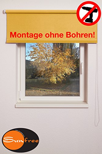 Klemmfix Rollo ohne Bohren Verdunklungsrollo - hier in 102x240 Farbe: pastellgelb - von Sunfree / Klemmträger Rollo / Rollo verdunkelnd / Verdunkelung Rollo mit Klemmträgern