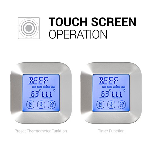 kwmobile Digitales Fleisch Thermometer Touchscreen – Küche Ofen Grill Zeitmesser Temperatur Anzeige Braten Kochen Timer BBQ Grillen - 3