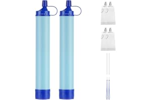 HOTUT Filtro de Agua Portátil, 2 Piezas Filtro de Agua Supervivencia, Filtro de Agua Personal con Bolsa Agua y Pajita, Sistema de Filtro Portátil 0.01 Micron Emergencia para Senderismo, Camping