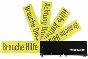 ‎EMANHU TRADING Emanhu Trading Pannenfächer Schilder-Fäche Warndreieck in Schwarz-Gelb mit 5 Hinweiskarten Reflektierend zum Ausklappen Saugfüße zur Befestigung auf dem Dach