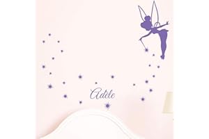 AMBIANCE STICKER Personalised Name Stickers | Fairy Wall Sticker - Children's Room Wall Decoration | 2 Sheets of 45 x 25 cm and 60 x 25 cm - Lavender