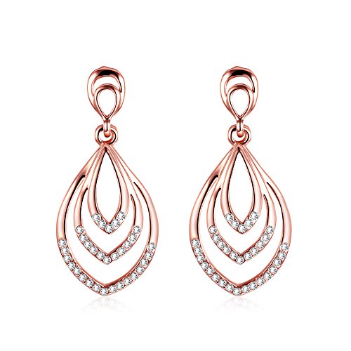 KOLOVEADA 18ct bañado en oro rosa de pétalo de cristal de Juego de pendientes de Fashion joyas