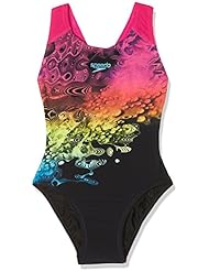 Speedo – Bañador de una pieza para niña Lavagem Digital colocación SPLASHBACK Bañador, niña, Lavagem Placement Digital Splashback, Black/Electric Pink/Fluo Orange, talla 30