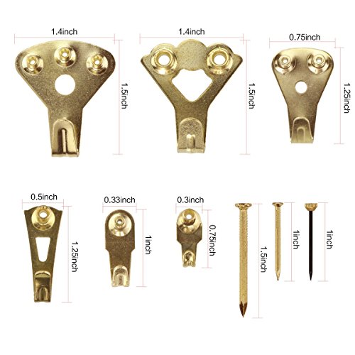 Bildaufhänger 110 Stück Bilderrahmen Uhr Aufhänger Trockenbau Haken Wandbild Hakenrahmen für hängende Gemälde Hochzeitsfotos Spiegelwand Studs für 10-100 lbs, Golden - 2