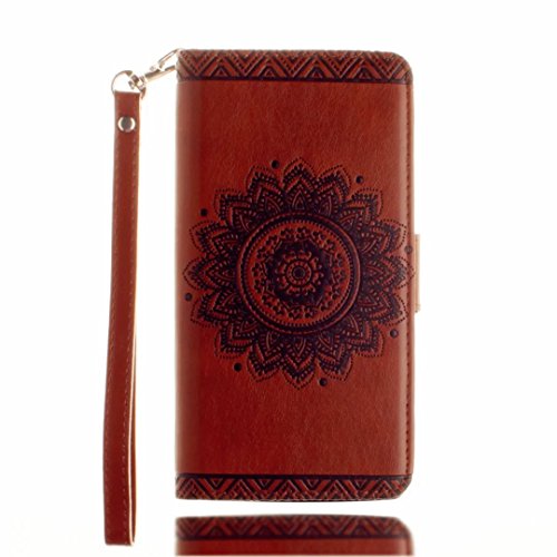 iPhone 7 Hülle, iPhone 7 Schutzhülle, MUTOUREN für iPhone 7 4.7 Zoll Handyhülle Brieftasche Gürtelhändytasche Bookstyle Wallet Flip Case Lederhülle mit Standfunktion Kartenfach Magnetic lock Ultra dünn Wallet Case Geprägtes Muster Henna Indische Sonne Mandala Rraun + Stylus Pen - 3