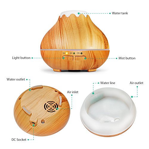 Aroma Diffuser, MaxTronic 150ML Ultraschall Öl Diffusor Holzmaserung Luftbefeuchter Duftzerstäuber Humidifier Aromatherapie Diffusor mit 7 Farben LED Licht und Abschaltautomatik für Babies Kinderzimmer Haus, Wohnzimmer, Schlafzimmer, Büro, Yoga, Spa, Raum - 8