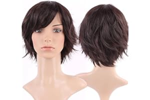 S-NOILITE Pelucas cortas para mujer Peluca llena de color marrón oscuro ondulado natural en capas de pelo sintético de Cury