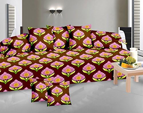 100% Soft Cotton Diwan Set 104 TC Dynamic Floral Design Brown Bedsheet With Cushion & Bolster Cover Combo Set