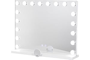 Moments of Glass Espejo de Maquillaje Bulb Frame con 18 Luces LED Vestidor y Dormitorio con 3 Modos de Color y Luminosidad, montado en la Mesa - Espejo Tocador 80x60cm en Estilo Hollywood