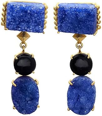 Enhara Jewels Multi Color Agate Druzy Earrings, Statement Long Dangle Earrings, Handmade Earrings