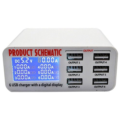 6 Port 5V/6A USB Ladegerät mit LCD Display Multi-Port USB Hub Schnell Ladegerät für Apple iPhone/iPad Samsung Galaxy Android Smartphones Tablets - 2