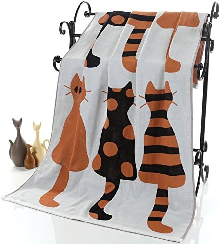 DANCICI Pure Cotton Three Layer Gauze Bath Towel Thick Large Bath Towel 70*140Cm, Brown Cat 1