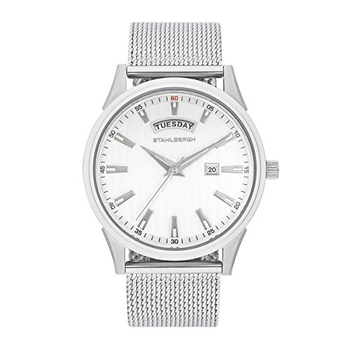 Stahlbergh Varberg Herrenuhr Quarzuhr Edelstahl silber/silber 5 ATM Przisions-Quarzwerk Big Date/Datum Edelstahlarmband Milanaise silber - Armband-Uhr analog Milanaise-Armband Stahlbergh Varberg Herrenuhr Quarzuhr Edelstahl silber/silber 5 ATM Przisions-Quarzwerk Big Date/Datum Edelstahlarmband Milanaise silber - Armband-Uhr analog Milanaise-Armband