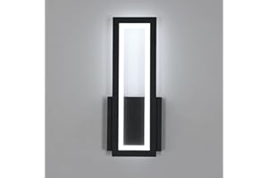 Toolight Applique Murale Intérieure LED 16W 1800LM, Lampe Murale Moderne Rectangle 6500K Lumière Blanche Froide, Acrylique Luminaire Mural Noir pour Chambre à Coucher Couloir Salon Escaliers, 32cm