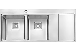 JASSFERRY Brilliant Kitchen Sink Inset 1.2 mm Thickness Stainless Steel Double 2.0 Large Rectangle Bowl Righthand Drainer Square Strainer Plug Waste Pipe Kit