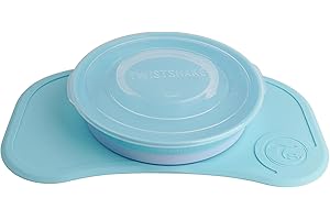 Twistshake Set di Stoviglie per Bambini Mini | Piatto di Aspirazione del Bambino + Tovaglietta del Bambino (31x17) | Piatto e Tovaglietta per lo Svezzamento Senza BPA | 6 Mesi+ | Azzurro