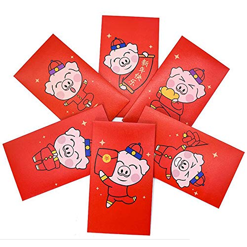 VI AI 6 Pieces Chinese Red Envelopes for New Year 2019 Pig Spring Festival Money Packets，6 Designs