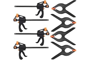 KAHEIGN 8 Pezzi Morsetti Set, 4Pz 4 Pollici Una Sola Mano Morsetto a Presa Rapida + 4Pz Carichi Pesanti Morsetti a Molla in Plastica Extra Resistenti per Lavorazione del Legno Veloce Facile Bloccaggio