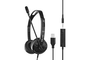 WEMAK PC USB Headsets with Microphone 3.5mm Jack Headphone Noise Cancelling Mic & Audio Controls, Wired Stereo Computer Business Office Headphones Headset Earphone for PC Laptop Android Mobile Phone