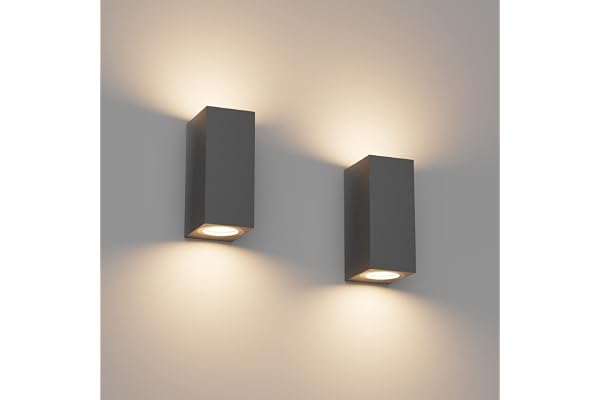 Klighten Lot de 2 Applique Murale Gris foncé Exterieur Interieur, IP65 Etanche Up Down Lampe Murale Modernes en Aluminium, GU10 Éclairage Mural pour Entrée Couloir Escaliers, Ampoule non Incluse