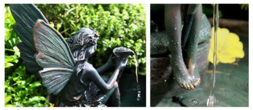 Beleuchteter Solarbrunnen – Elfe auf einer Muschel - 3