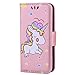 Produktbild iPod Touch 5 / Touch 6 Hülle, Chreey (Unicorn) Niedlich [Regenbogen Einhorn] Glitzer Handyhülle Premium PU Leder Tasche Flip Wallet Cover mit Standfunktion Kartenfach Schutzhülle [Rosa]
