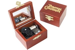 Youtang Caja de música Piratas del Caribe tallada de madera con mecanismo de cuerda regalo musical con espejo