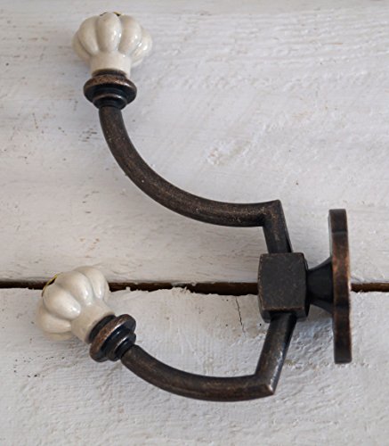 Lilienburg 3 x Garderobenhaken Haken Garderobe Wandgarderobe Kleiderhaken Keramik Gusseisen Gründerzeit G + 2 x Holzherz in Grau - 4