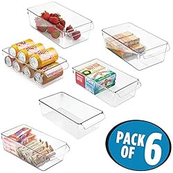 mDesign boîte de rangement à poignée en plastique (lot de 6) - grand bac en plastique idéal en cuisine, dans un placard ou comme boîte pour frigo - transparent