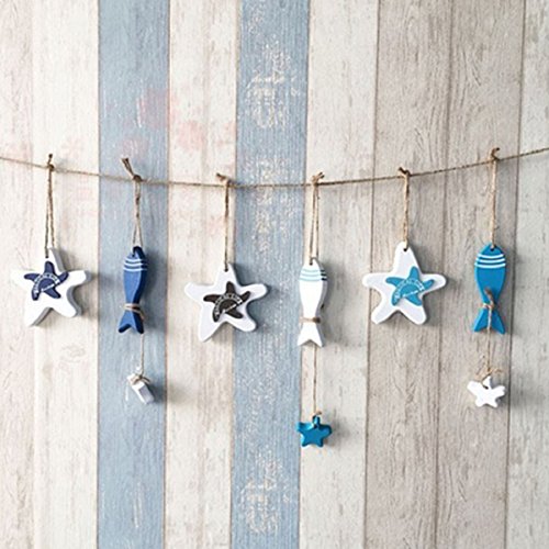 Ishua-Ornements-en-Bois-Etoiles-de-Mer-en-Bois-Murale--Suspendre-Dco-Bois-Poisson--Suspendre