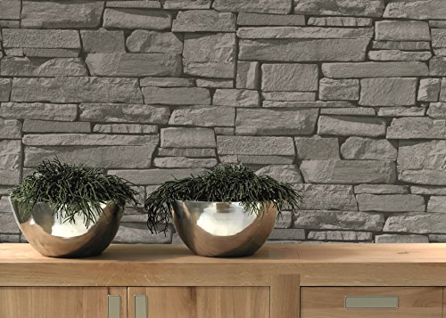 Grandeco Steintapete Stein anthrazit Vlies, grau, 827088