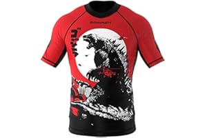 SMMASH Camicia Funzionale Uomo Rashguard Camicia Sportiva A Maniche Corte MMA Thaibox Muay Thai Kickboxing Traspirante Resistente All'Abrasione