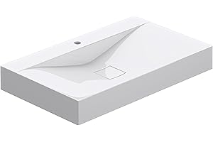 doporro Vasque à Poser 80cm avec Bonde Lavabo Suspendu Blanc Colossum810 Fonte Minérale Solid Surface 80x48x12cm