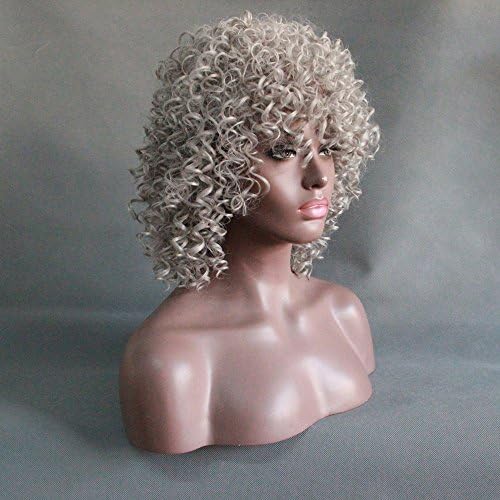 Arimika Fashion Silver Grey Tight Kinky Curl Short Heat Resistant Synthetic Hair Women Wig