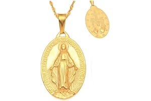 BOBIJOO JEWELRY - Piccolo Ciondolo Collana Medaglia di Maria Vergine in Acciaio Inox Oro Donna Bambino Ragazza+String