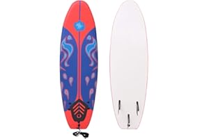 vidaXL Tavola da Surf Fondo Liscio Doppie Pinne Sicura con Cordino Resistente Durevole Natante Surfboard Longboard Sport Acquatici Blu e Rossa