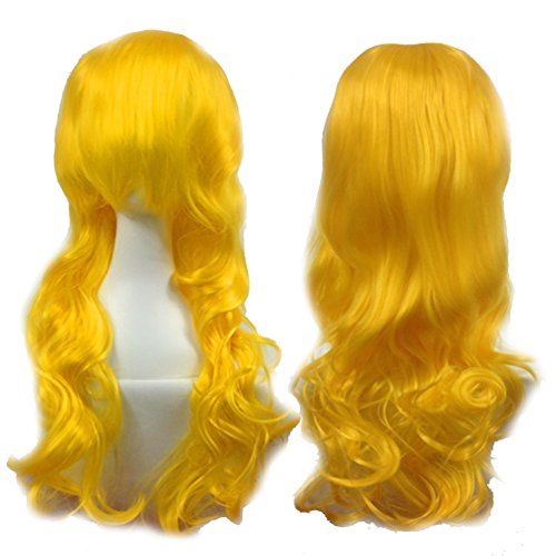 S-noilite® 24"60CM Wig Long Wavy Curly Yellow Hair Women Cosplay Party Costume Anime Full Wig
