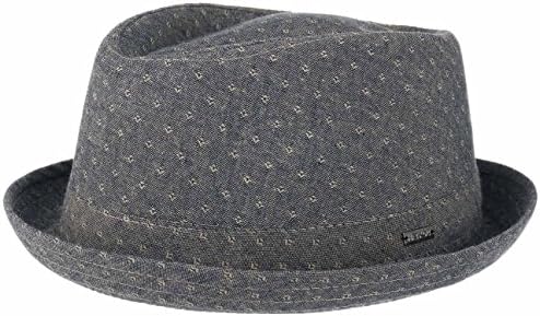 Dots Diamond Crown Pork Pie Hat Cloth Summer (L (58-59 cm) - Blue)