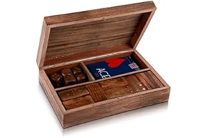THE GREAT INDIAN BAZAAR Great Gift Ideas Wooden Playing Card Box With 5 Dice & 28 Dominoes Tiles Game Set Deck Pack Case Holder Storage Accessories Organizer With Playing Cards Classic Fun Educational Numbers Math Table Game