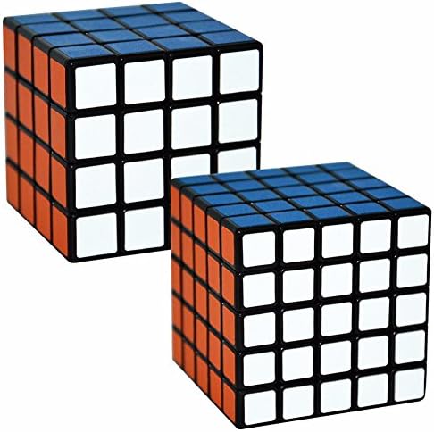 LSMY 2 Pack 4x4x4 5x5x5 Puzzle Cube Toy Black Matte Sticker